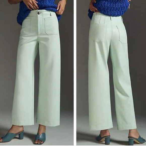 Anthropologie The Colette Cropped Wide-Leg Pants by Maeve Faux-Leather Edition 3 - Picture 2 of 11